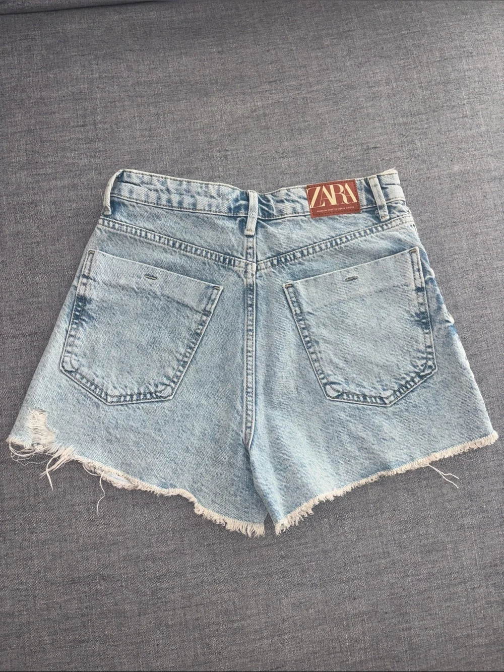 Zara Light Blue Distressed Denim Shorts